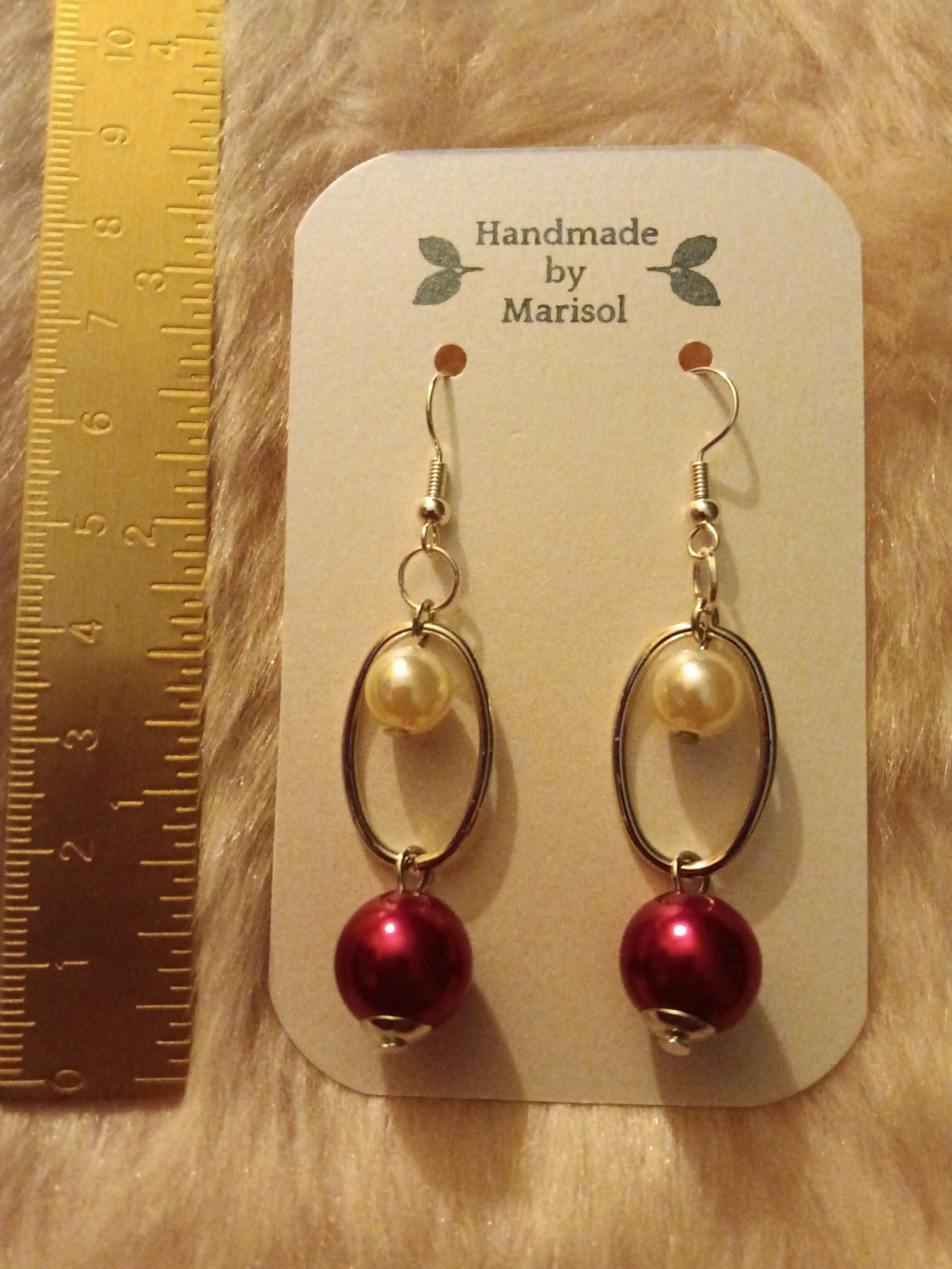 Red and Cream Pearl Drop Earrings